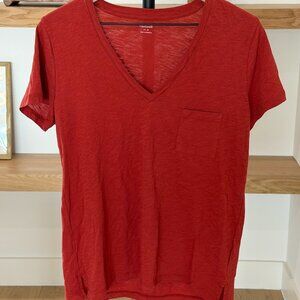 Madewell Whisper Cotton V-Neck Pocket Tee - Dark Cinnabar - M
